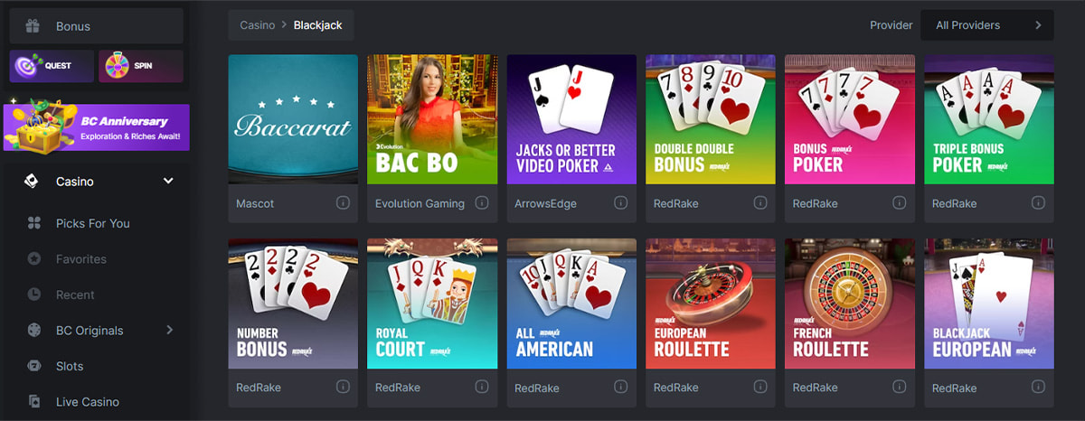 BC.GAME رولیٹ، بلیک جیک اور دیگر ٹیبل گیمز